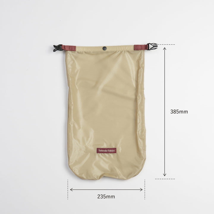 Tabisuke Tabizo T2 Waterproof Pouch #2 in beige, A4-size lightweight roll-top dry bag for outdoor gear